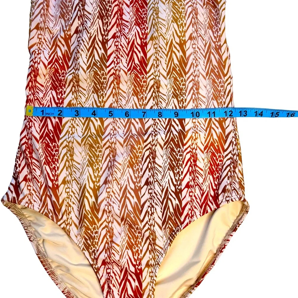 Shoshanna One Piece Swimsuit One Shoulder Chain Detail Amber Safari Print Size 4